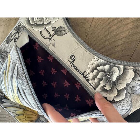 Anuschka 100% Genuine Leather Hand-Painted Hobo Shoulder Purse with Coin Pouch - Picture 8 of 15